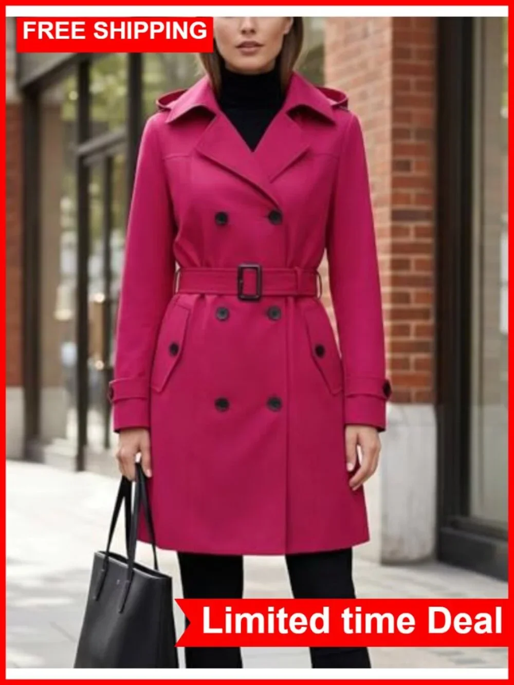 Double-Breasted Belted Trench Coat Water Resistant Wrinkle Resistant